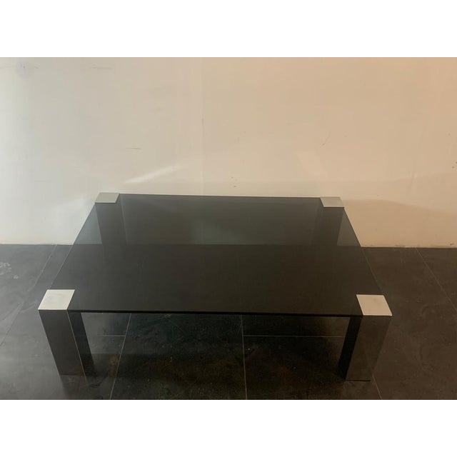Cidue steel table with anthracite -colored crystal This piece has an attribution mark, I am sure that it is completely...