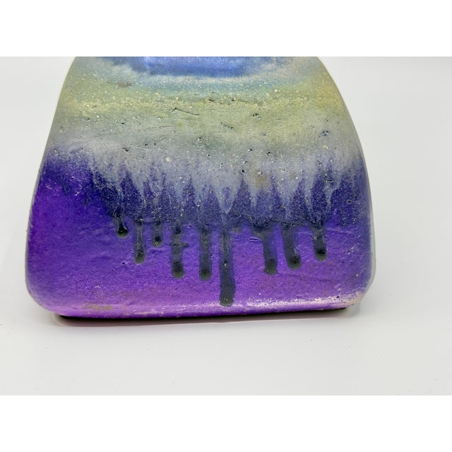 Metal Beautiful Blue Drip Glazed Fantoni Square Fantoni Vase For Sale - Image 7 of 14