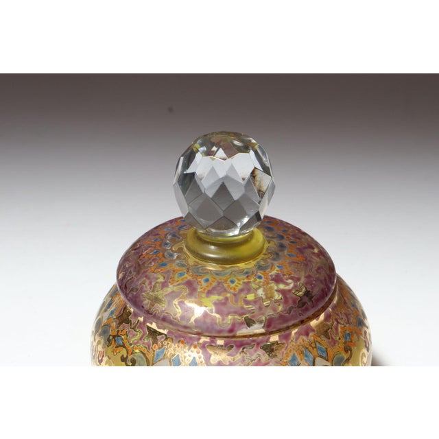 Vintage Bohemian Czechoslovakian Glass Powder or Trinket Jar With Crystal Finial For Sale - Image 14 of 18