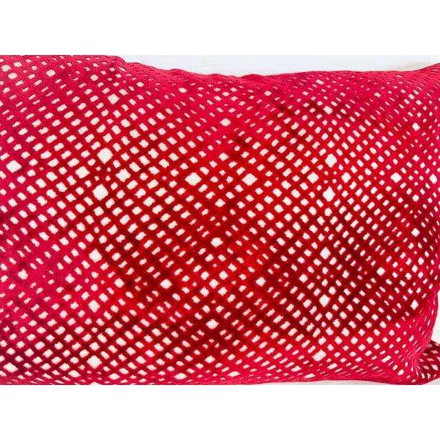 Red Red Geometric Cut Velvet Lumbar Pillow With Down Insert For Sale - Image 8 of 8
