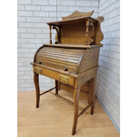 Victorian Antique Victorian Walnut Cylinder Ladies Writing Desk For Sale - Image 3 of 11