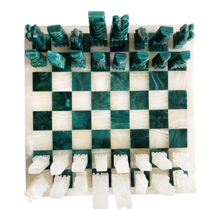 Vintage Mid 20th Century Mexican Carved Green Malachite Chess Board For Sale