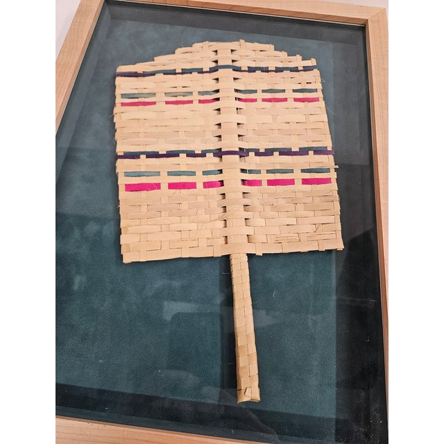 Woven Rattan Basket Weave Hand Fan in Shadow Box For Sale - Image 6 of 10