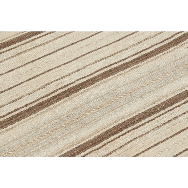 1950s Vintage Persian Kilim in White With Brown Stripes - Rug & Kilim For Sale - Image 5 of 7