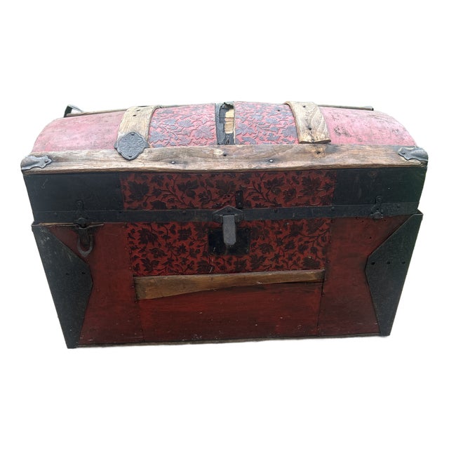 Antique Child’s Red ‘Dome’ Trunk For Sale