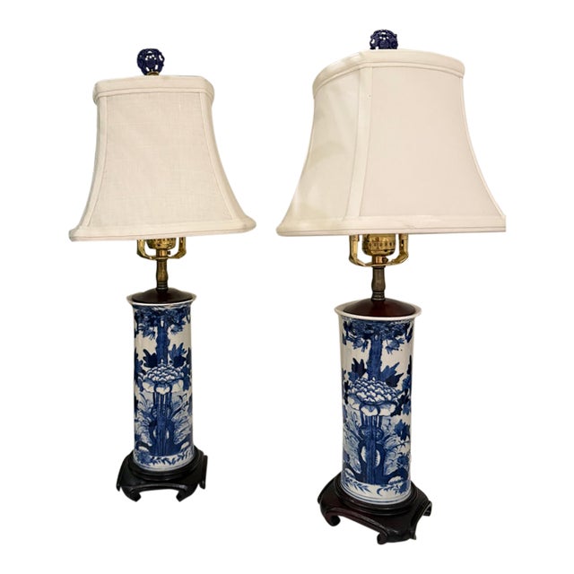 Late 19th Century Chinese Blue and White Small Porcelain Lamps - Pair For Sale