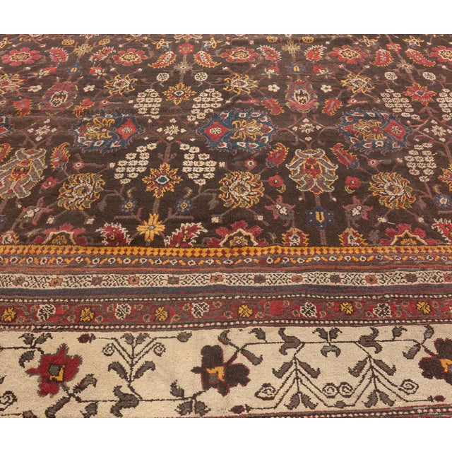 Vintage Indian Agra Brown, Red, Blue, Ivory Handmade Wool Carpet For Sale - Image 4 of 9