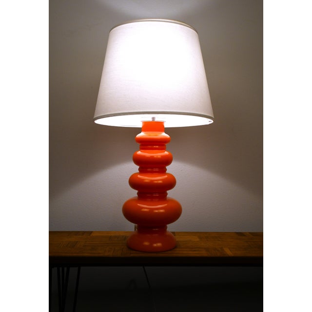 Large Swedish Orange Art Glass Table Lamp by Gustav Leek for Orrefors, 1960s For Sale - Image 9 of 10