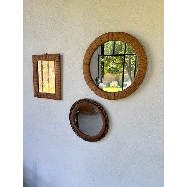 Vintage Woven Wicker Mirrors, 1950s, Set of 3 For Sale - Image 10 of 18