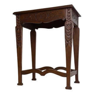 Early 20th Century English Carved Oak Side Table For Sale