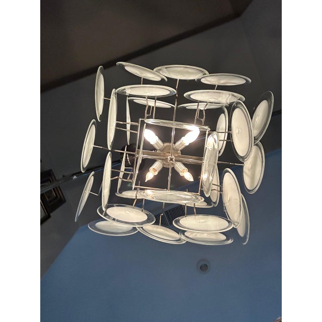 Vistosi Murano Clear & White Disc Chandelier For Sale - Image 11 of 16