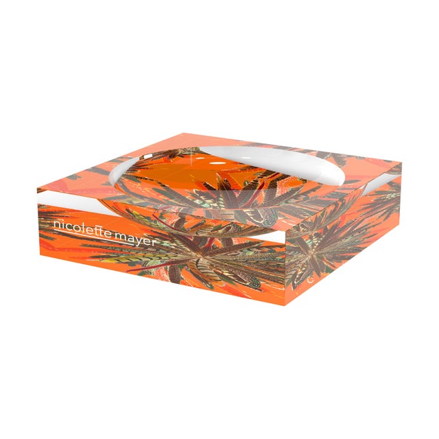Pheasant Feathers Butternut Acrylic Candy Catchall Dish, Small For Sale - Image 4 of 9