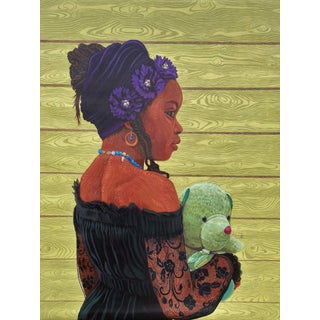 Dolls, Not Babies by Joseph Idowu | Acrylic on canvas Portrait of a girl holding a stuffed animal. For Sale