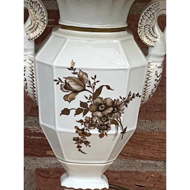 Mid-Century Modern Swan Neck Porcelain Table Lamp with Fabric Shade from Gerold Tettau, 1950s For Sale - Image 3 of 11