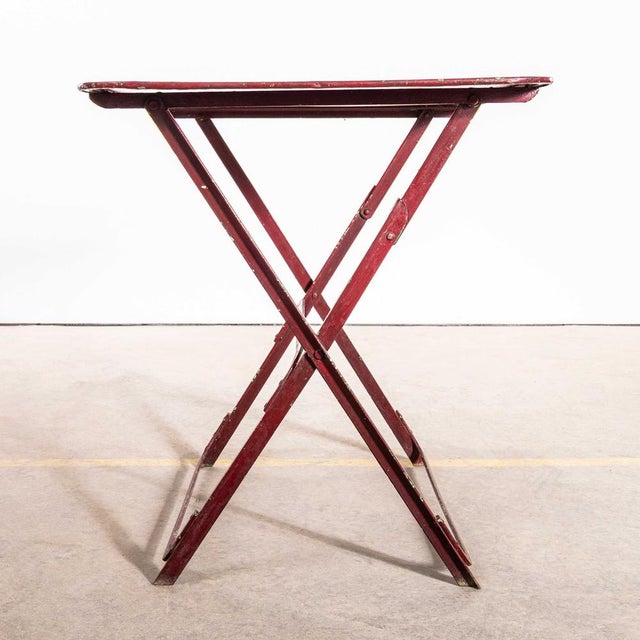 1950s French Dark Red Metal Folding Dining Table, 1950s For Sale - Image 5 of 9
