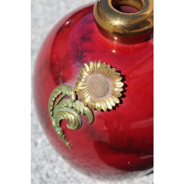 Art Deco Red Ceramic Vase with Gold and Brass, 1930s For Sale - Image 3 of 9