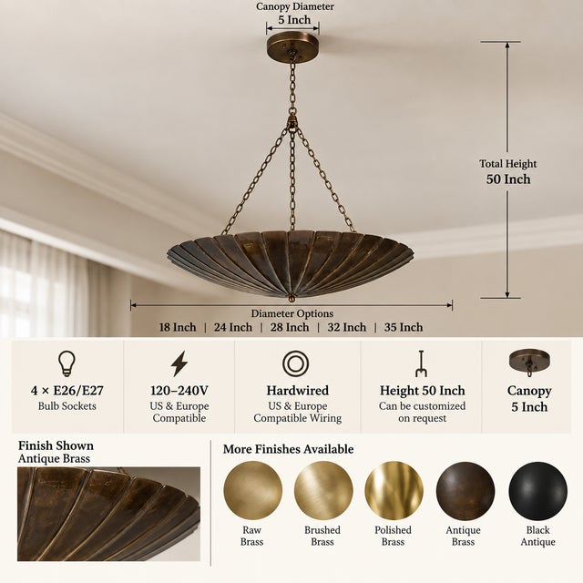 Mid-Century Modern Handmade Pure Brass Pendent Light Fixture With Antque Brass Finish For Sale - Image 3 of 5