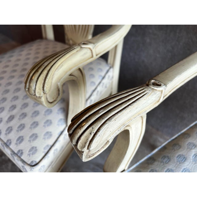 Cream Pair of Gustavian Arm Chairs With Bee Upholstery For Sale - Image 8 of 12