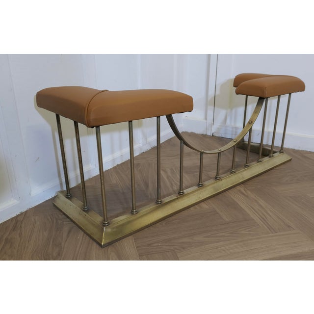 Leather Upholstered Brass Club Fender For Sale - Image 6 of 9