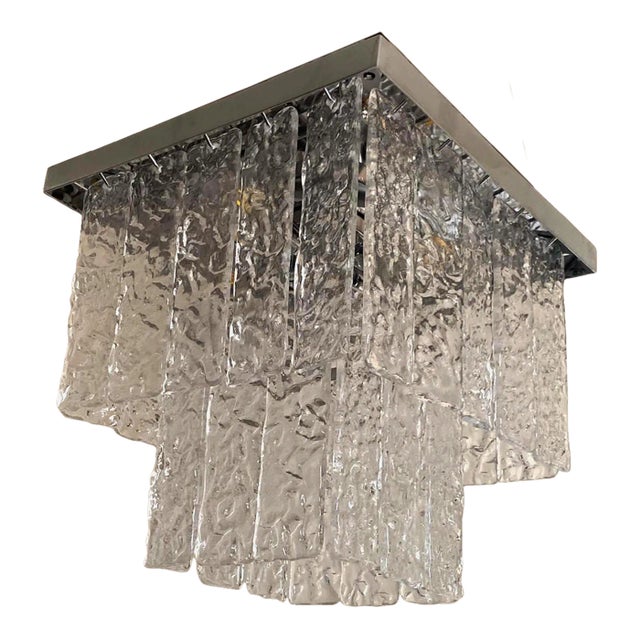 Contemporary Transparent Hammered Strips ”Listelli” Murano Glass Chromed Flush Mount For Sale