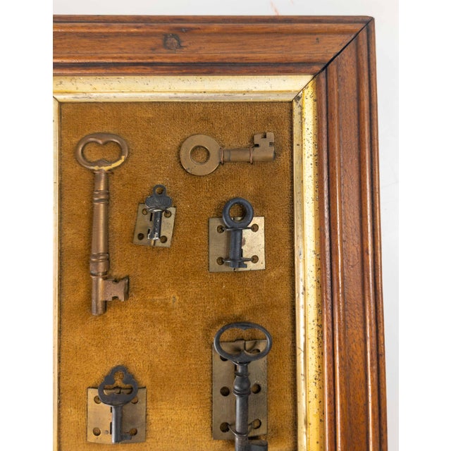 Mid 20th Century 20th Century Assemblage of Vintage and Antique Keys in Walnut Frame For Sale - Image 5 of 12