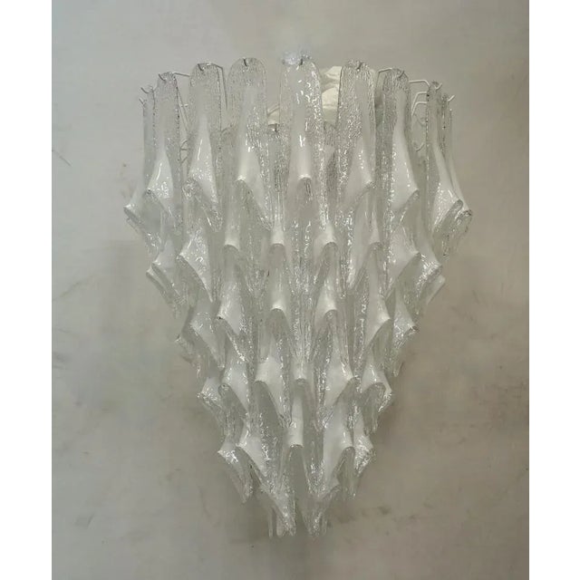 White Mid-Century Murano Round Transparent White Color Chandelier For Sale - Image 8 of 11