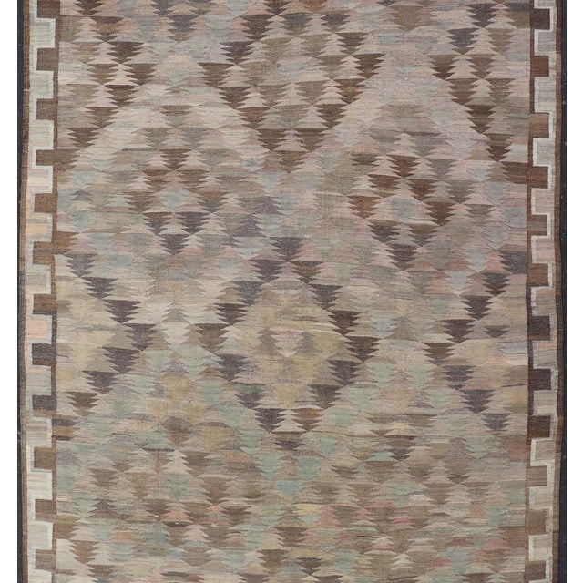 Vintage Turkish Kars Kilim in Soft Taupe, Sage Green, Sand, and Warm Cocoa For Sale - Image 11 of 15