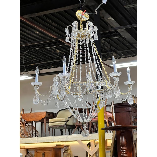 Vintage Empire Style Brass and Rock Crystal Six Light Chandelier For Sale In Boston - Image 6 of 18
