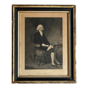 19th Century Engraved Portrait of James Madison (1751-1836) -- Framed