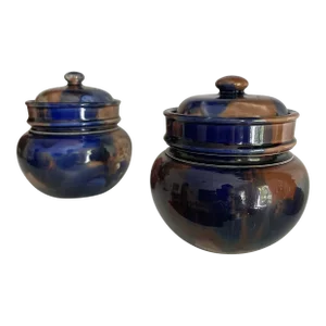 Pair of 19th Century English Majolica Earthenware Curd Pots