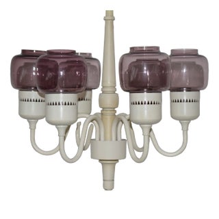 White with Pastel Purple Glass Model T-526 Chandelier by for Markaryd, Sweden, 1964 For Sale
