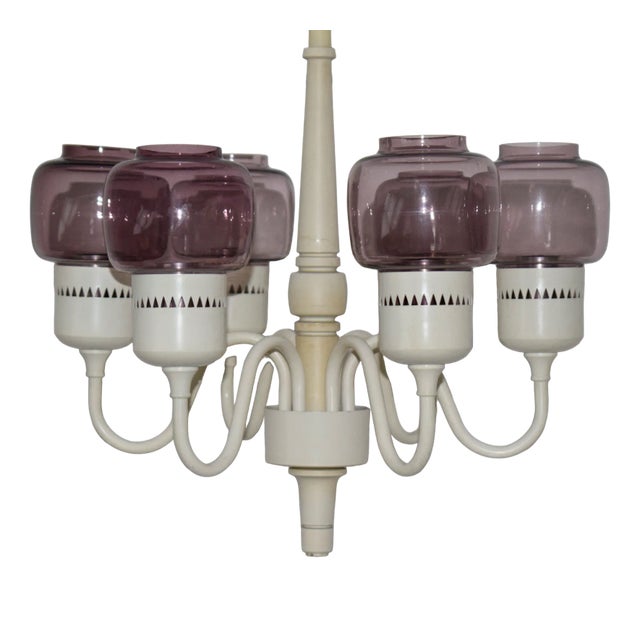 White with Pastel Purple Glass Model T-526 Chandelier by for Markaryd, Sweden, 1964 For Sale