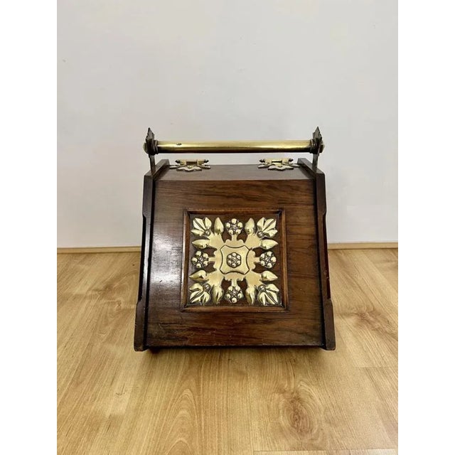 Antique Victorian Walnut and Brass Coal Box, 1880s For Sale - Image 3 of 9