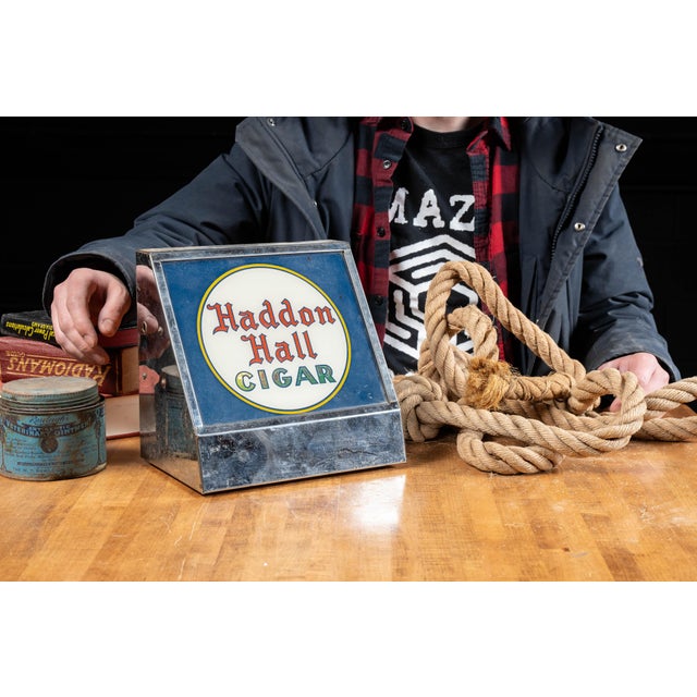 American Early 20th Century Haddon Hall Cigar Lighted Glass Sign Display For Sale - Image 3 of 6
