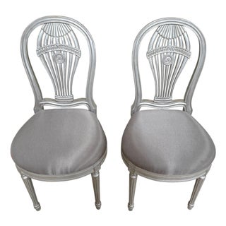 Pair of Maison Jansen Style Silver Leaf Montgolfier Side Chairs, France, C. 1960 For Sale