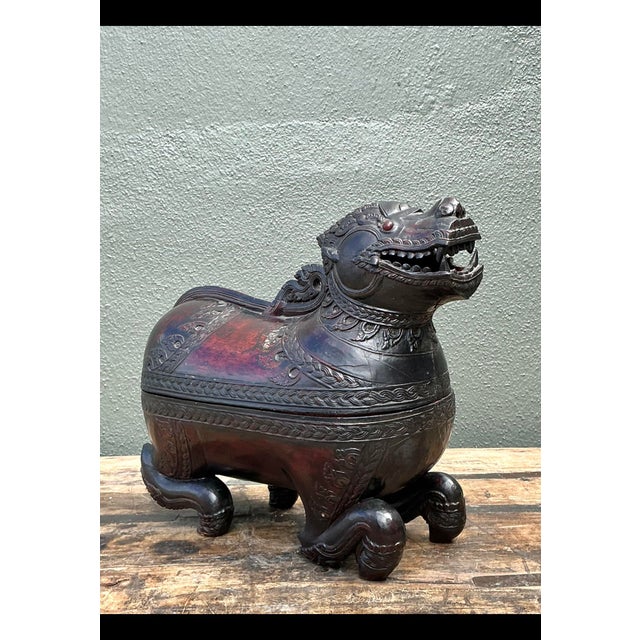 Vintage Asian Carved Wood Lion Box For Sale - Image 12 of 12