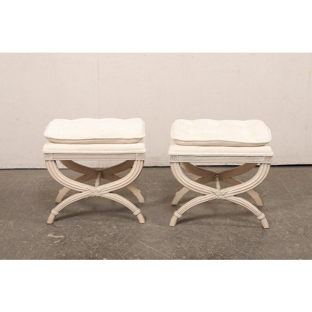 Wood Mid 20th Century French Pair Curule Stools W/ Pillow Top Seat For Sale - Image 7 of 11