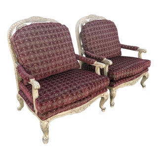 Carved French Provincial Louis XV-style Fauteuil Armchairs - A Pair For Sale