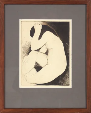 1970s "Woman" Nude Figurative Etching by Suzanne Aubin Ledrew, Framed