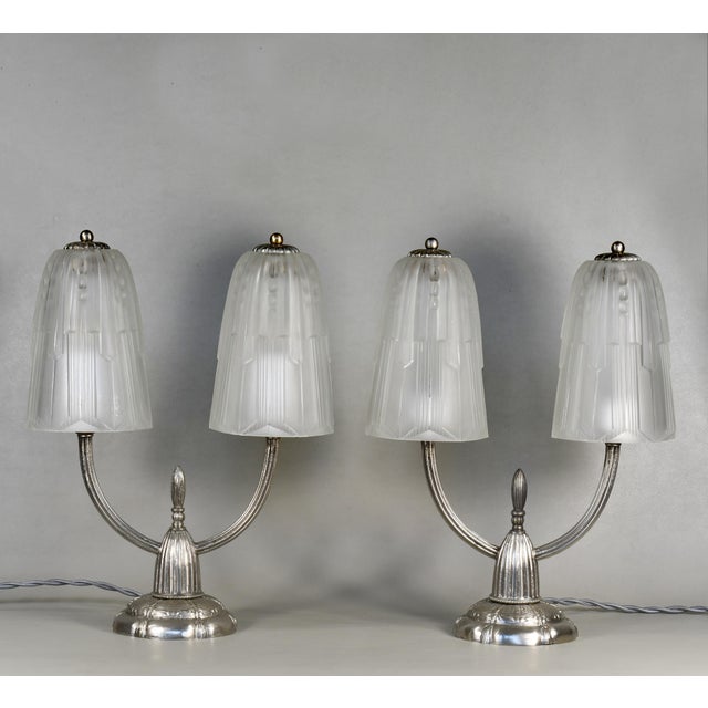 Georges Leleu A pair of 1928-1935 French art deco table lamps by the famous Paris based company of Georges Leleu. He...