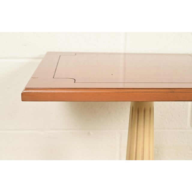 1960s Hollywood Regency Cherry Wood and Cream Lacquered Pedestal Tea Table or Occasional Side Table by Mersman, Circa 1960s For Sale - Image 5 of 10
