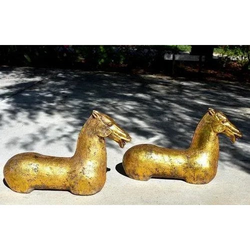 Contemporary 20th Century Art Deco Gilded Iron Horse Busts - a Pair For Sale - Image 3 of 13