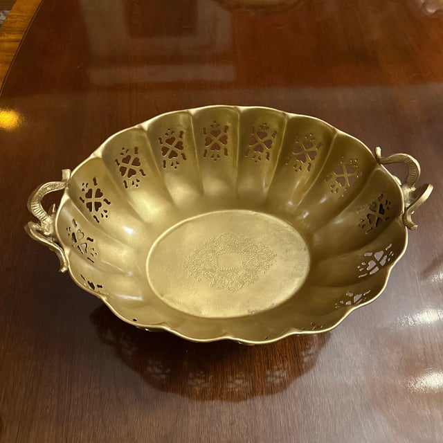 Large Gold Scalloped Bowl With Rams Heads For Sale - Image 4 of 7