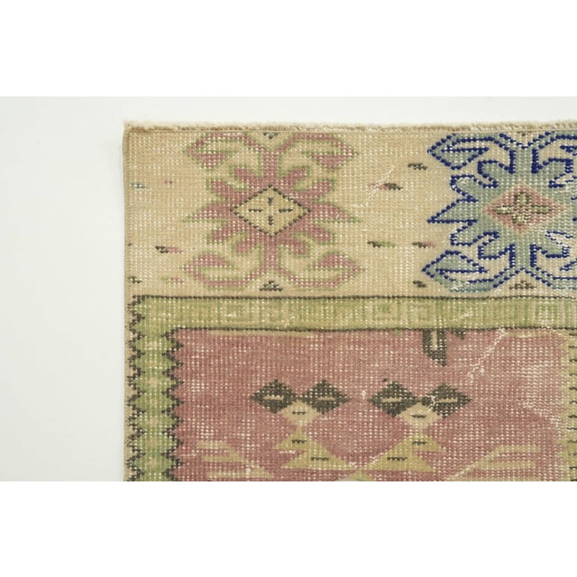 Pink 1970s Vintage Turkish Handmade Wool Cotton Pink Area Rug For Sale - Image 8 of 13