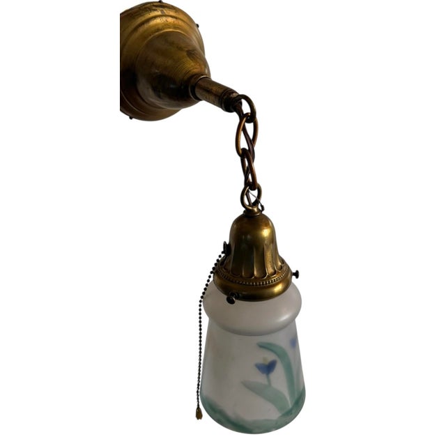 Antique Traditional Reverse Painted Flower Wall Sconces Circa 1920’s - a Pair For Sale - Image 4 of 5