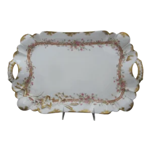 Haviland Limoges Pink & Yellow Flower Gold Trim 17" Serving Dish Tray Platter