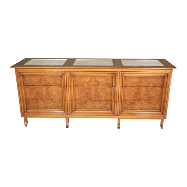 Jl Metz Dresser W/ Burl and Travertine For Sale