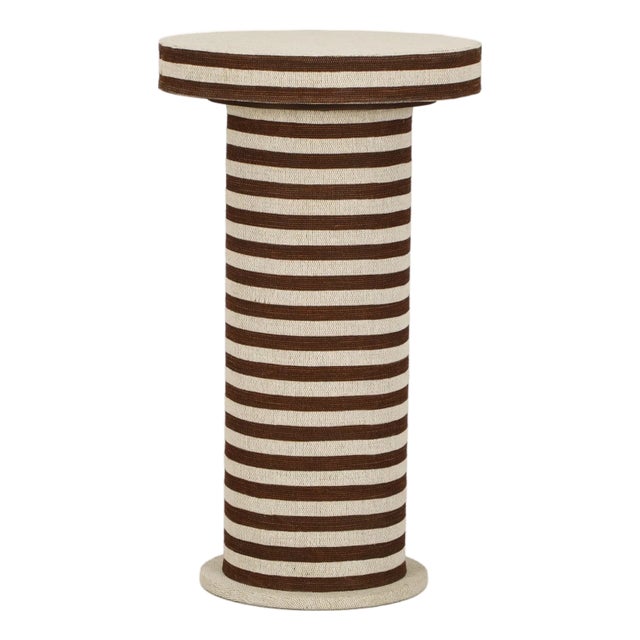 Wood Lyra Natural Striped Cotton Jute Contract-Grade Side Table For Sale - Image 7 of 7