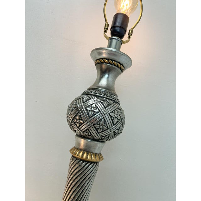 Large Silver Gold Carved Spheric Table Lamps, 1990s, Set of 2 For Sale - Image 6 of 11