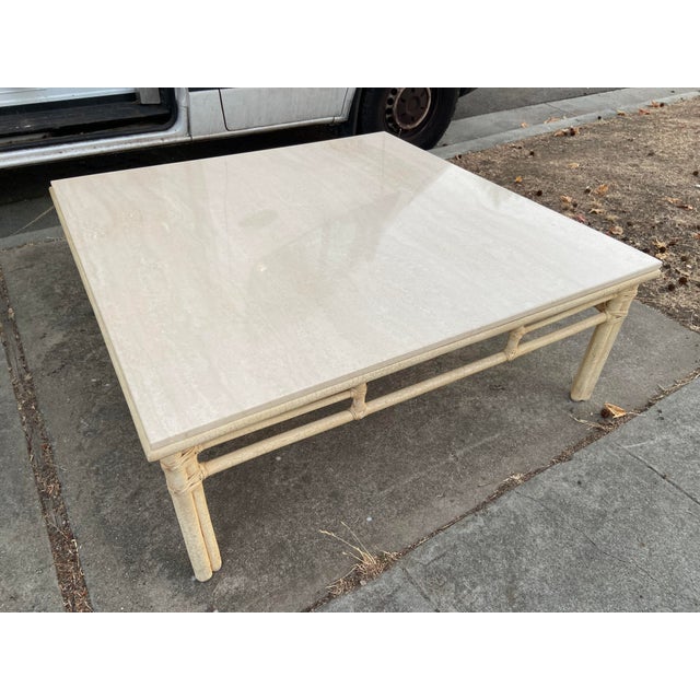 McGuire Furniture Vintage Mid Century Modern Bamboo Limestone Coffee Cocktail Table For Sale - Image 15 of 18